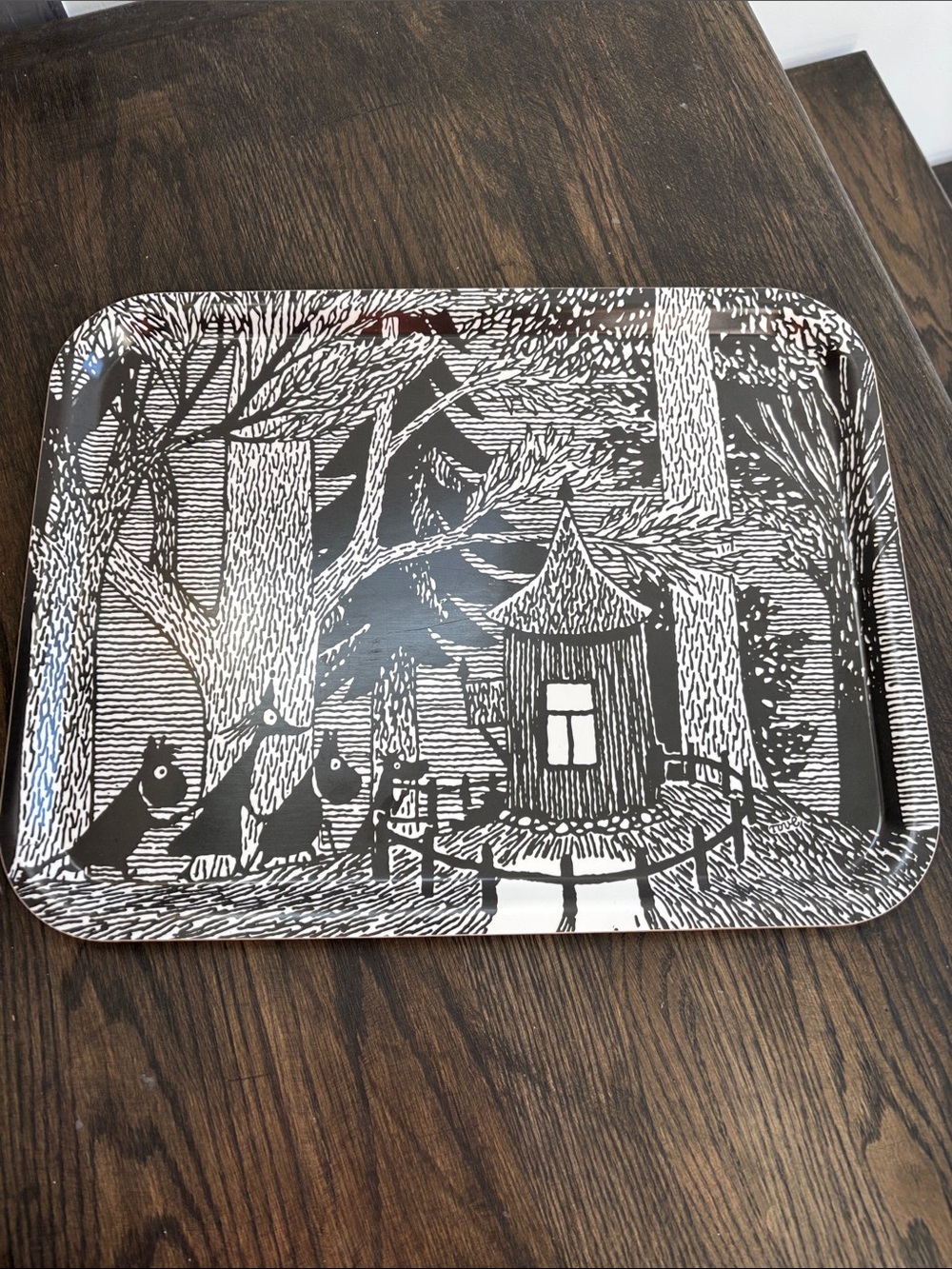 Moomin tray, Tove Jansson’s Cottage in the Woods,black&white, Sweden,17x13”